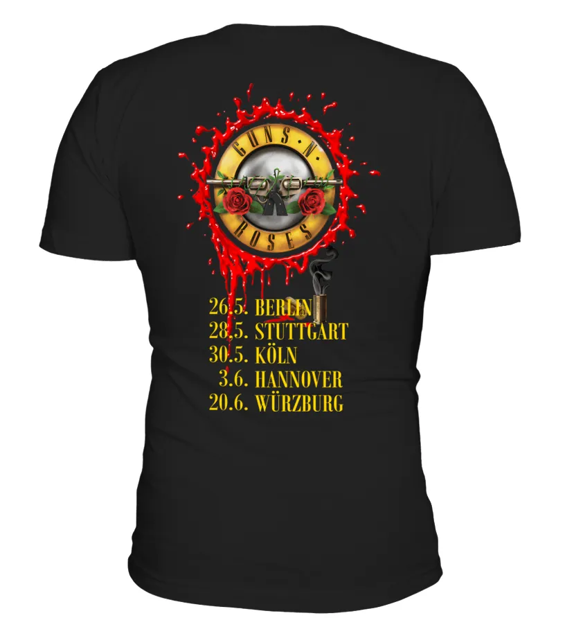 2 Sides OFFICIAL GUNS N ROSES USE YOUR ILLUSION WORLD TOUR BK Camiseta cuello en V Unisex