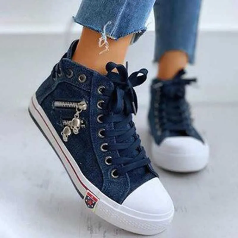 2024 Diseñador de gran tamaño de tamaño y otoñal Denim High Top Canvas para telas para estudiantes para mujeres zapatos planos d