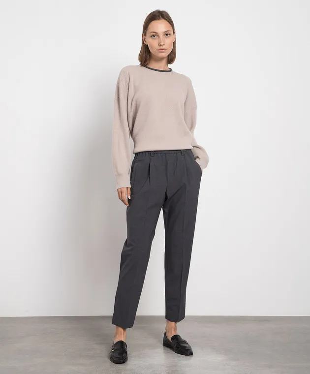 Brunello Cucinelli Gray pants with monil chain