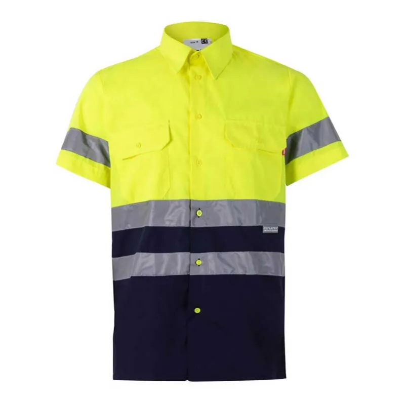 CAMISA AV MANGA CORTA BICOLOR MARINO Y AMARILLO  VELILLA