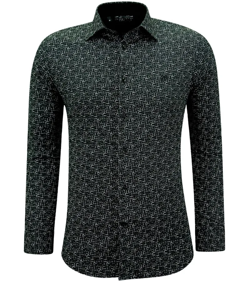 CAMISA CASUAL HOMBRE MANGA LARGA CON ESTAMPADO  3143  NEGRO
