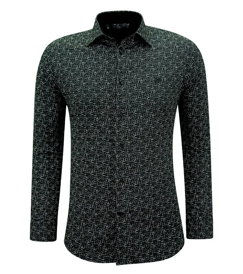 CAMISA CASUAL HOMBRE MANGA LARGA CON ESTAMPADO  3143  NEGRO