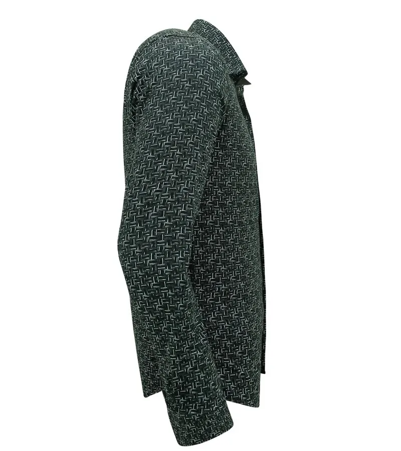 CAMISA CASUAL HOMBRE MANGA LARGA CON ESTAMPADO  3143  NEGRO