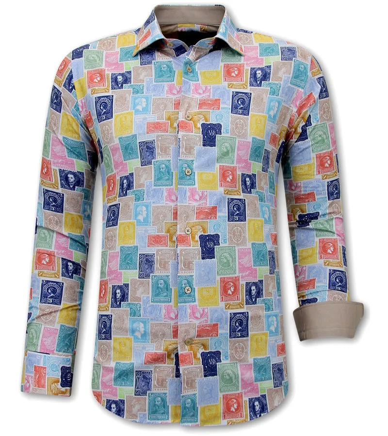 Camisa de vestir de hombre con estampado de sellos