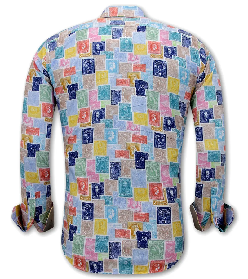 Camisa de vestir de hombre con estampado de sellos