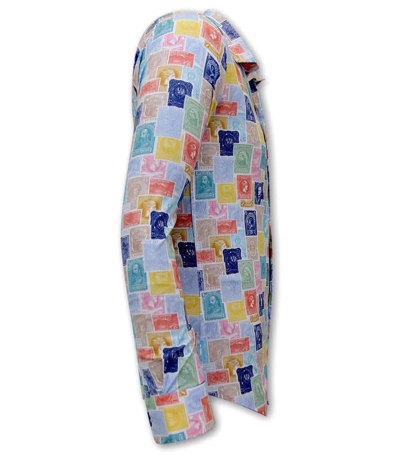 Camisa de vestir de hombre con estampado de sellos