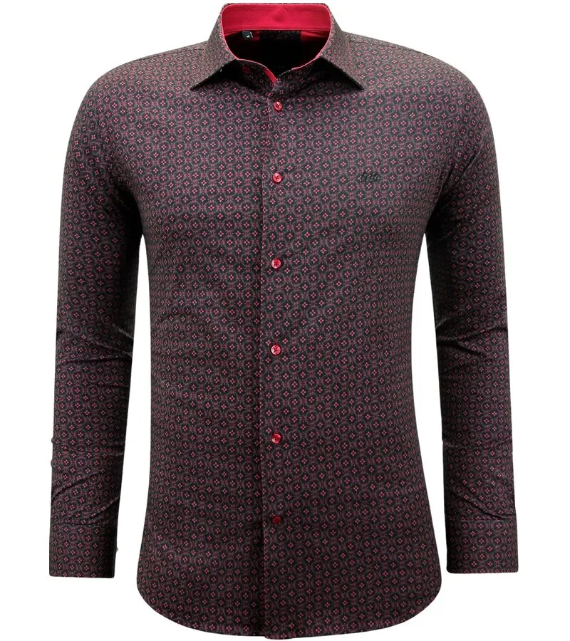 CAMISA ESTAMPADA HOMBRE MANGA LARGA SLIM FIT  3137  ROJA