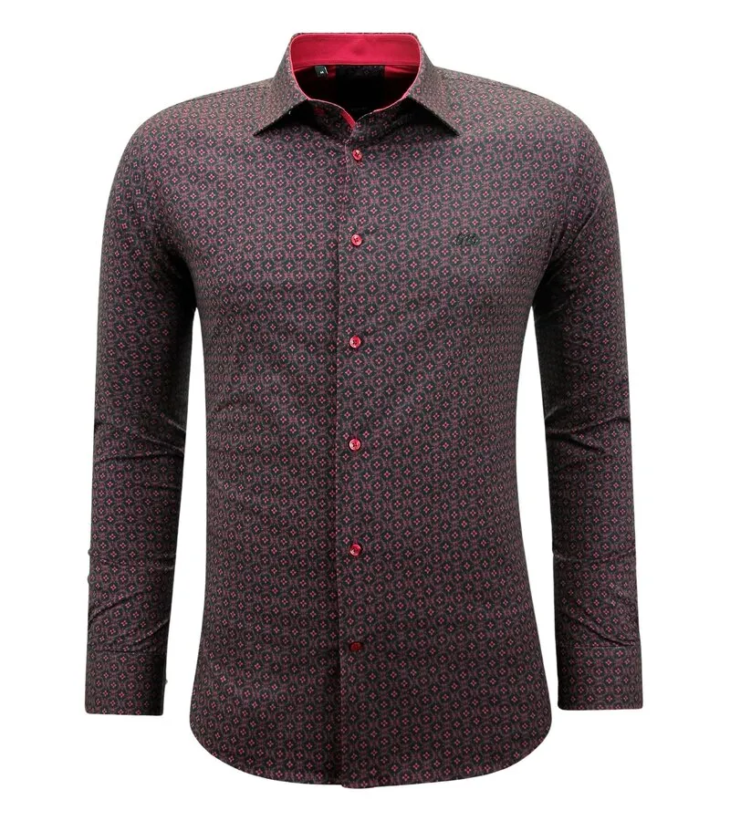 CAMISA ESTAMPADA HOMBRE MANGA LARGA SLIM FIT  3137  ROJA