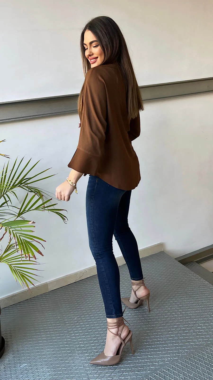 Camisa Francesa Botones Coffee