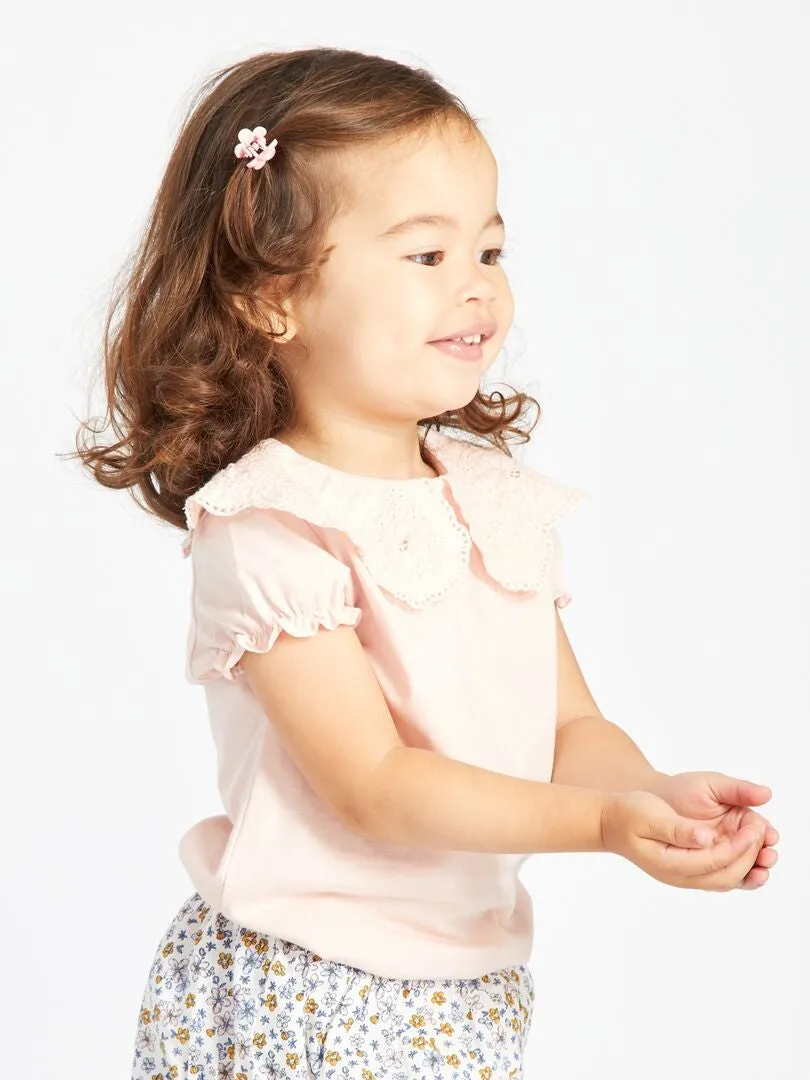 CAMISETA CON CUELLO BEBé  ROSA