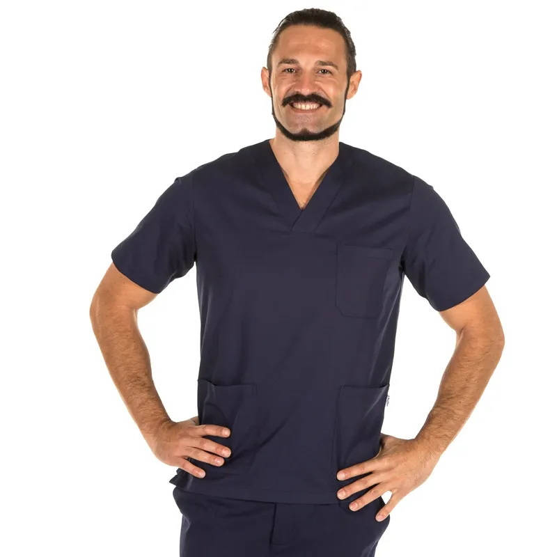 CAMISOLA SANITARIA CON CUELLO DE PICO AZUL MARINO  GARY'S