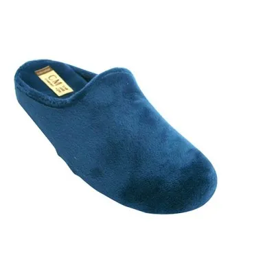 Chanclas estar en casa mujer con cuña en tejido de tipo terciopelo Calzamur en azul