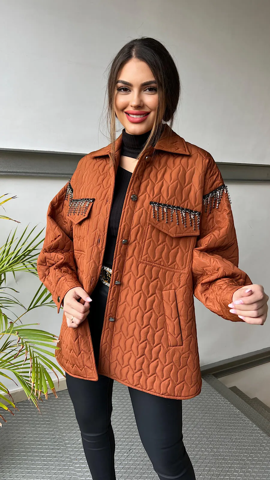 Chaqueta Teja Detalle Strass
