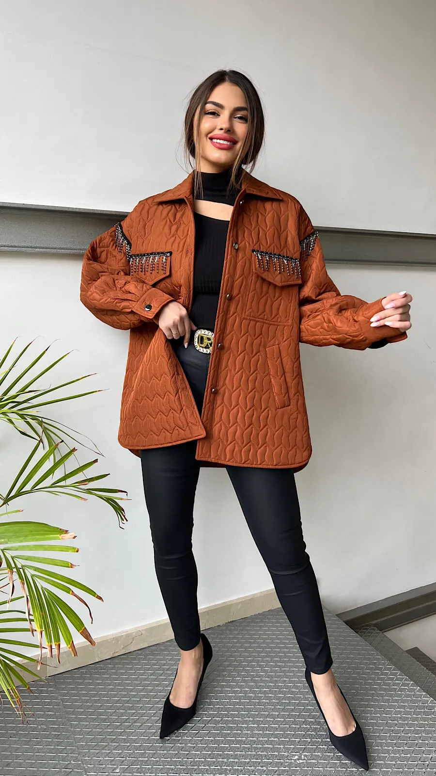 Chaqueta Teja Detalle Strass