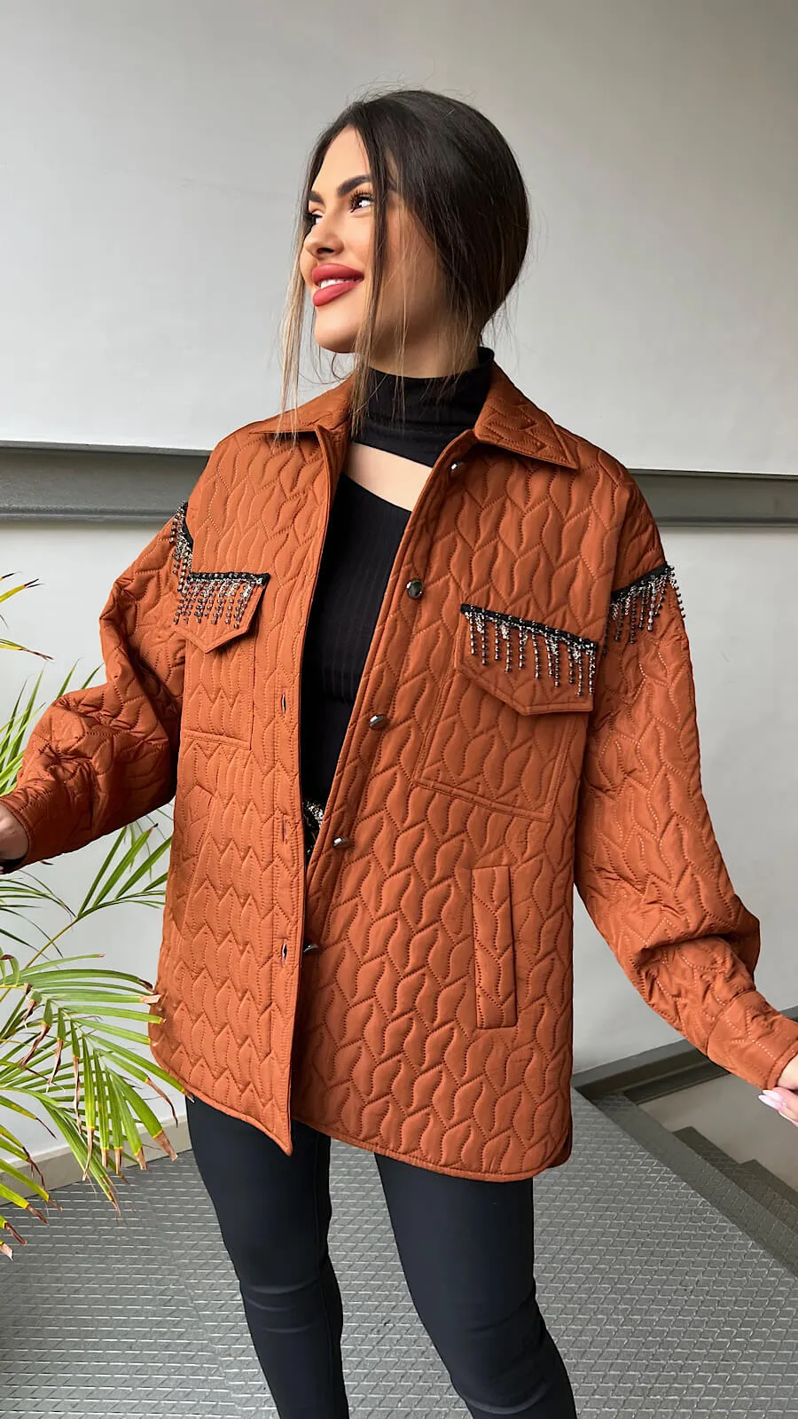 Chaqueta Teja Detalle Strass