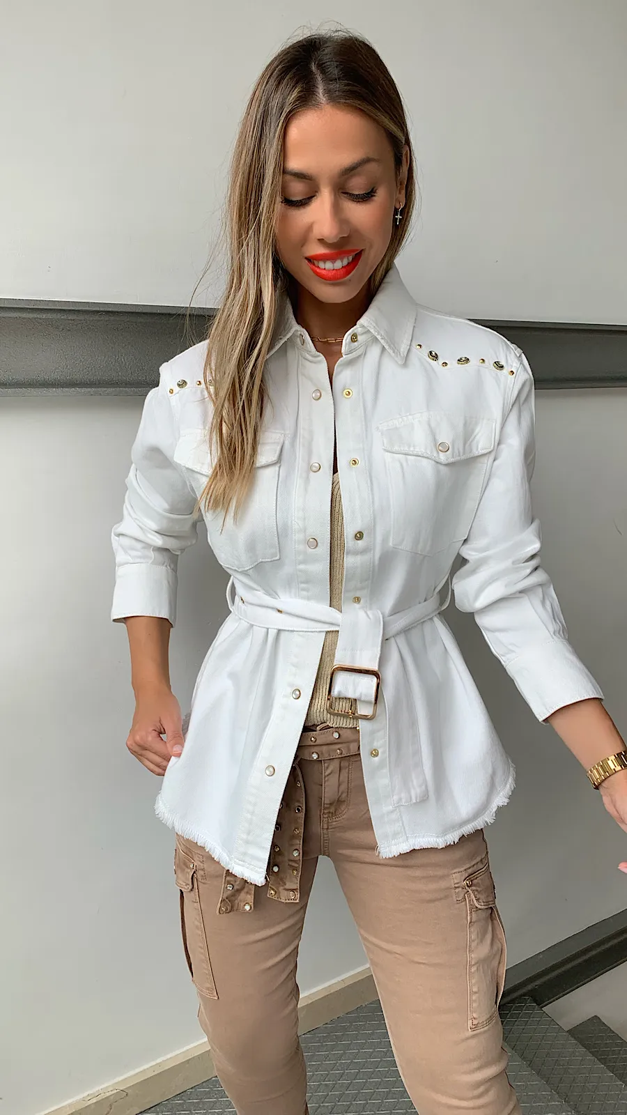 Chaqueta Vaquera Blanca Detalles Joya
