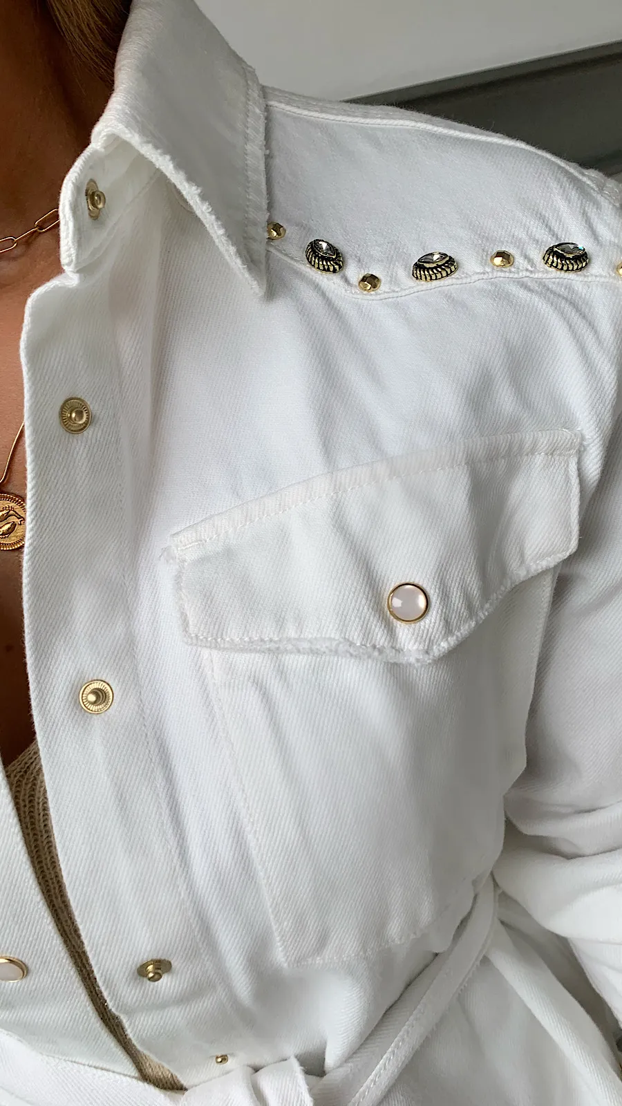 Chaqueta Vaquera Blanca Detalles Joya