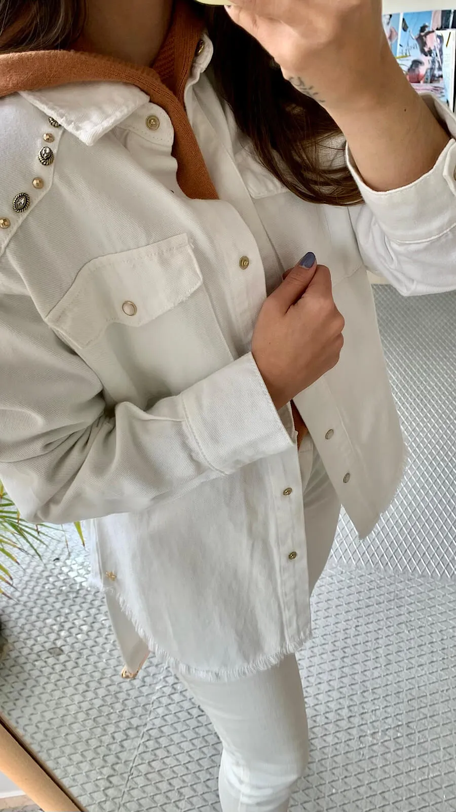 Chaqueta Vaquera Blanca Detalles Joya