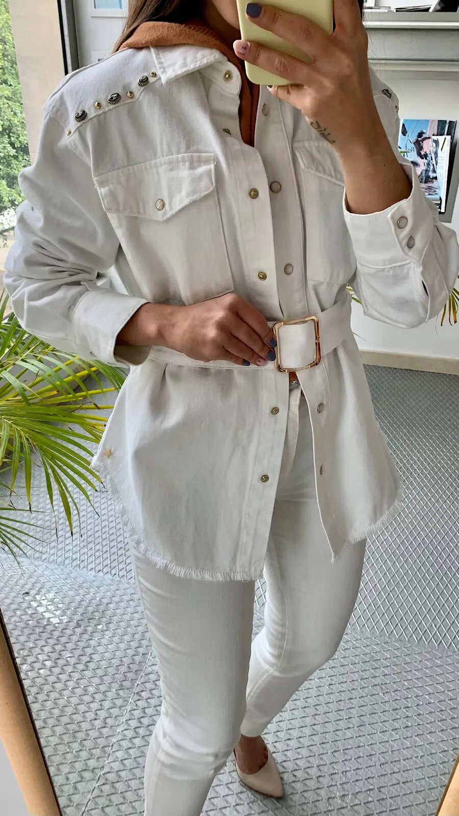 Chaqueta Vaquera Blanca Detalles Joya