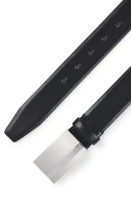 Cinturón de piel italiana con hebilla con placa y logo