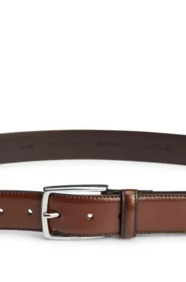 Cinturón de piel pulida fabricado en Italia con detalle de costuras