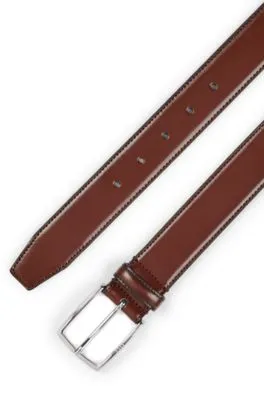 Cinturón de piel pulida fabricado en Italia con detalle de costuras