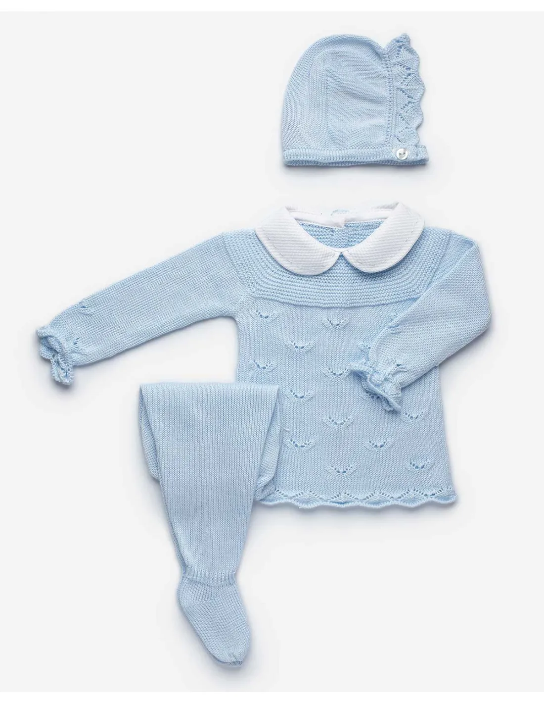 Conjunto Polaina 3 Piezas Celeste Uves Caladas Juliana
