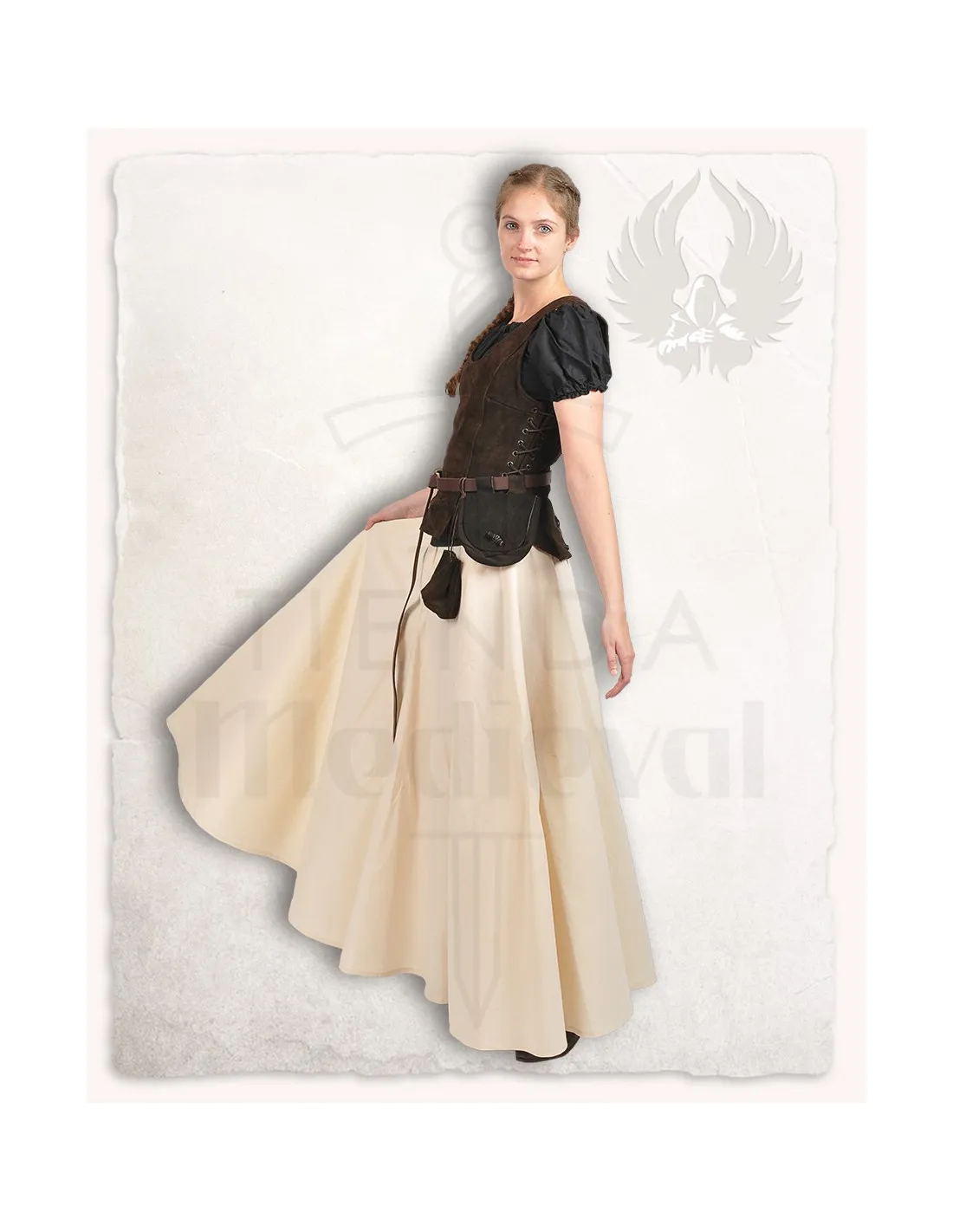 Corpiño medieval cuero modelo Lisa, marrón