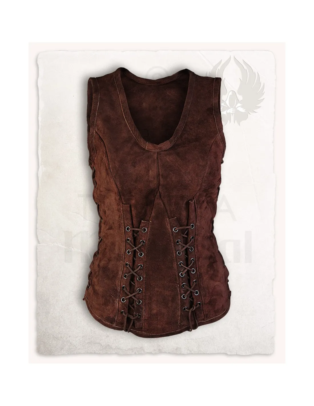 Corpiño medieval cuero modelo Sarina, marrón
