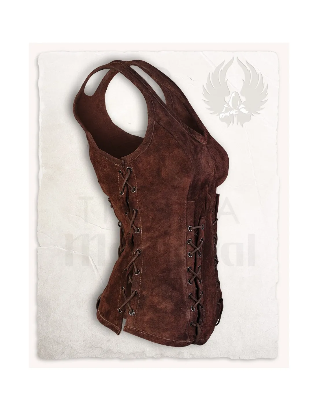 Corpiño medieval cuero modelo Sarina, marrón