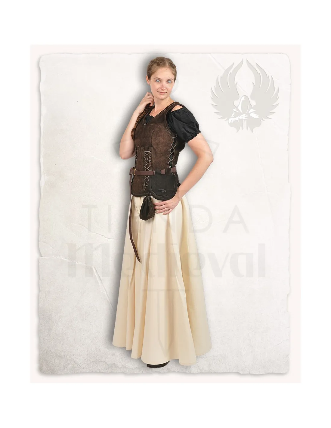 Corpiño medieval cuero modelo Sarina, marrón