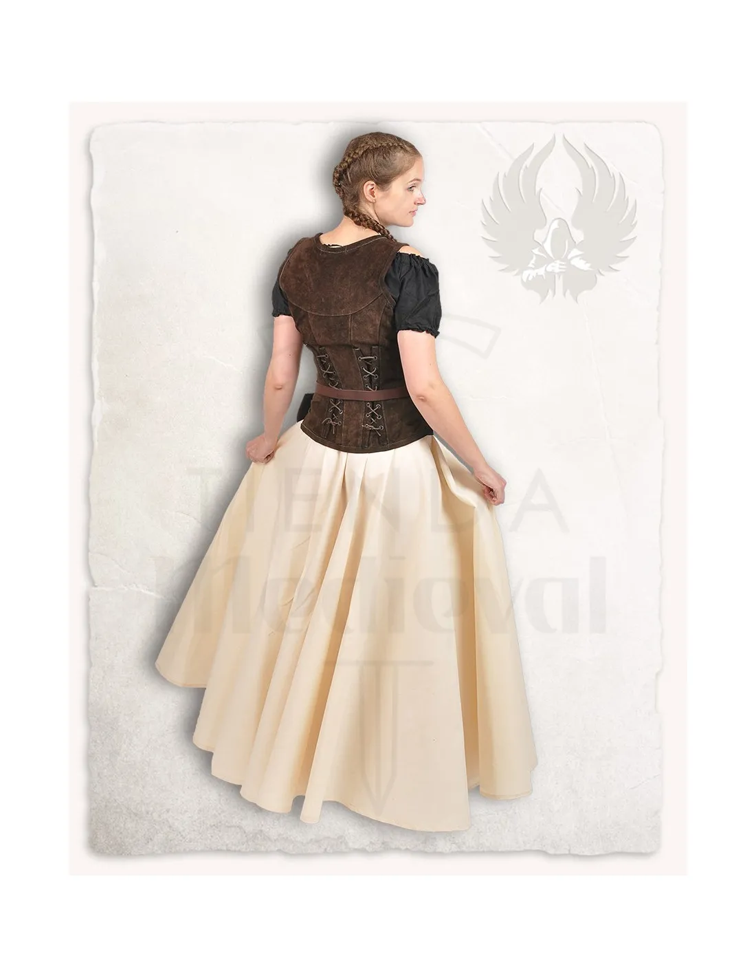 Corpiño medieval cuero modelo Sarina, marrón