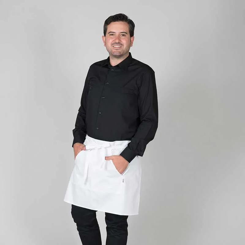 DELANTAL DE CINTURA DE SARGA BLANCO CON BOLSILLOS  GARY'S