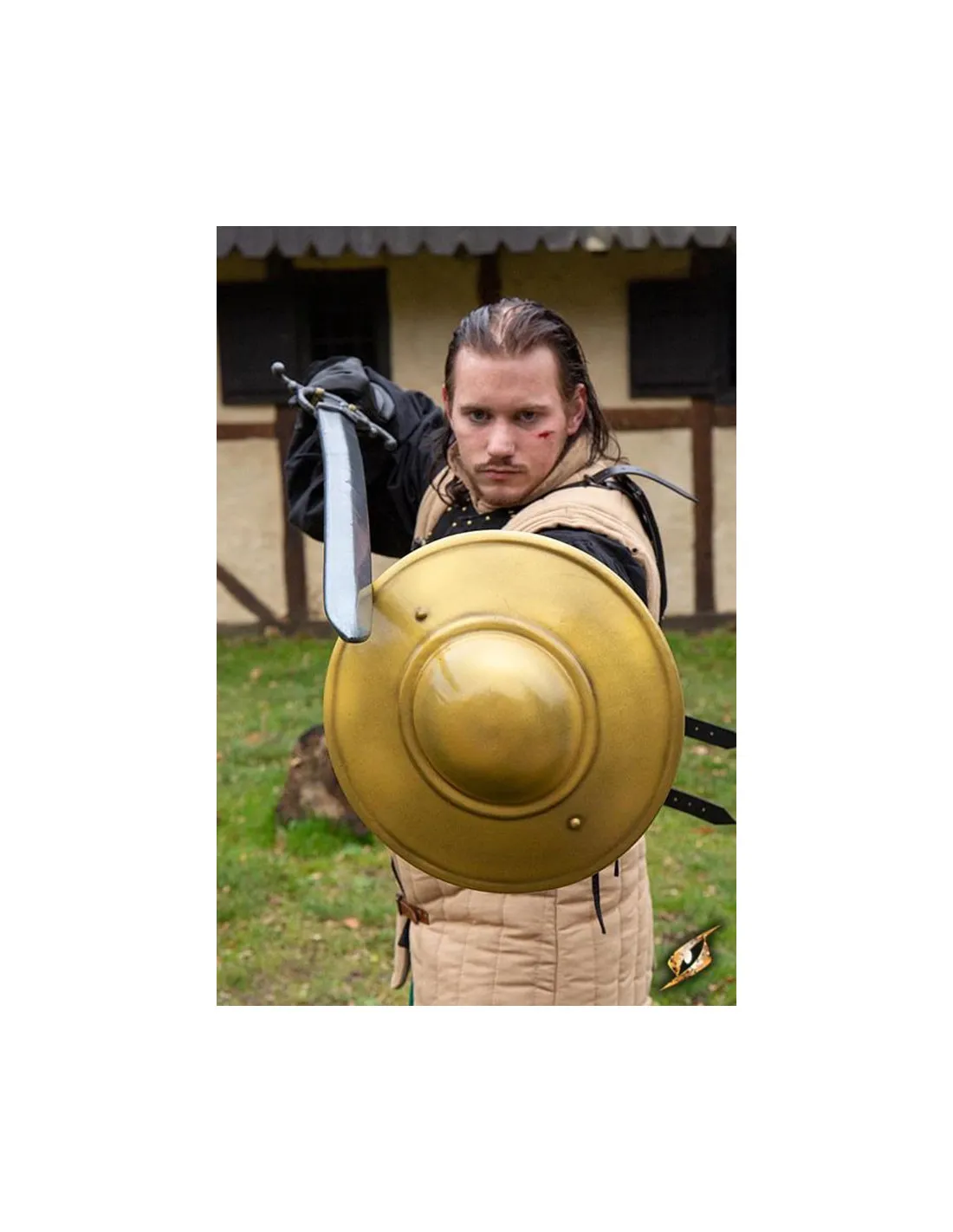Escudo LARP esgrima medieval, látex dorado
