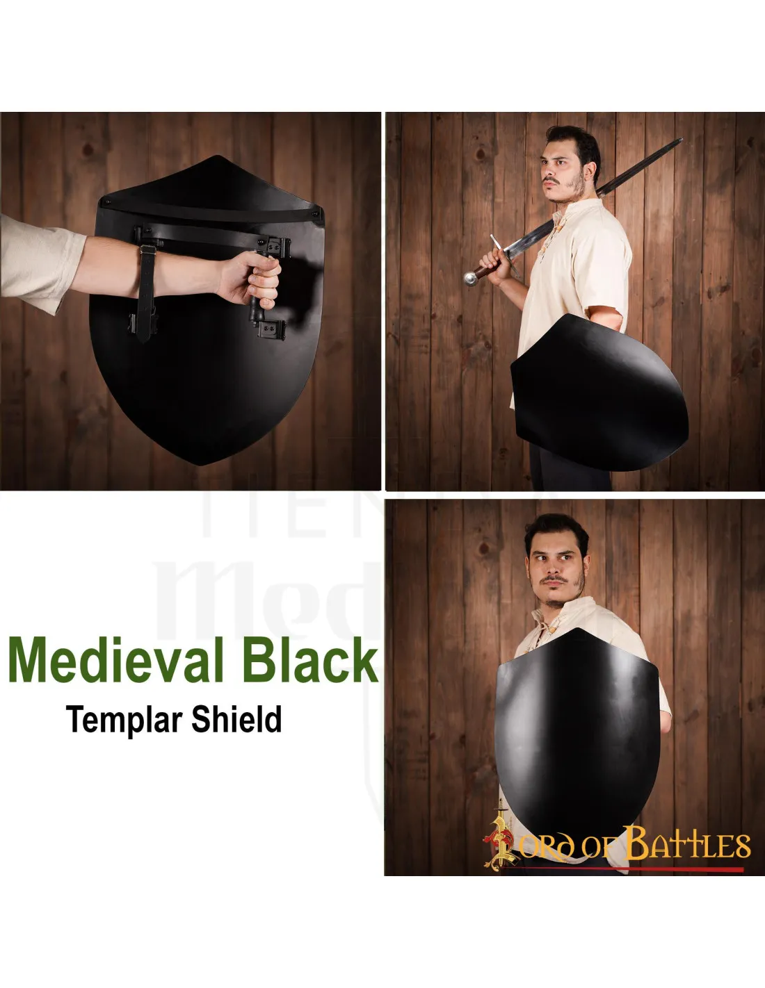 Escudo medieval negro liso, para personalizar