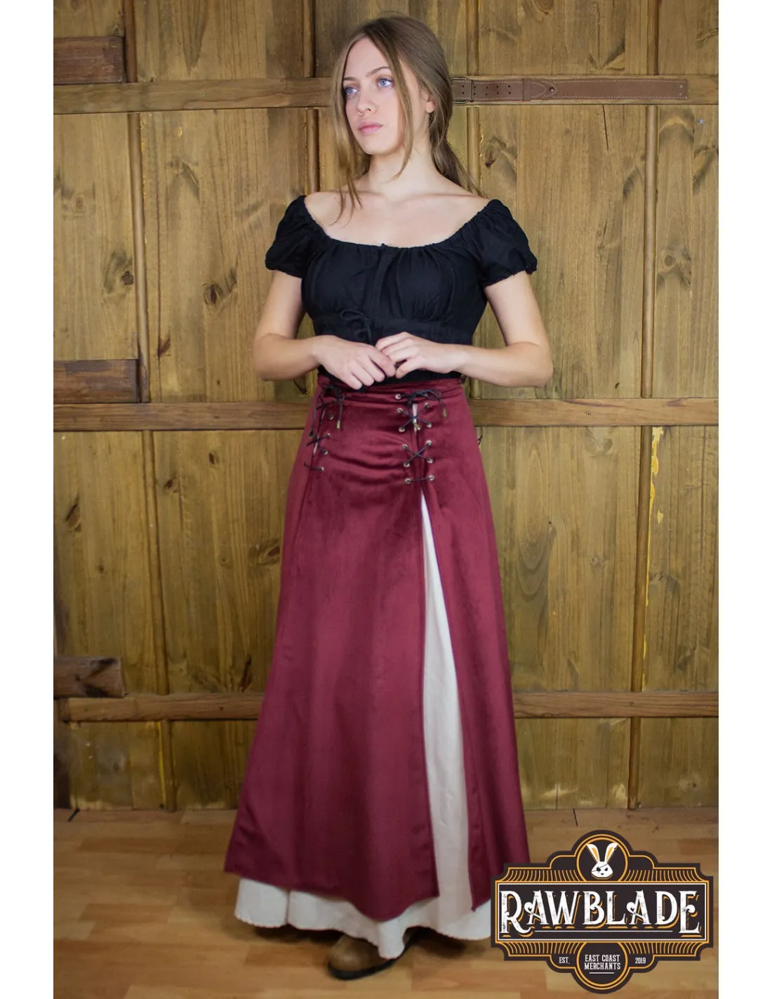 FALDA MEDIEVAL DOBLE ISABELA, DELUXE  BURDEOS