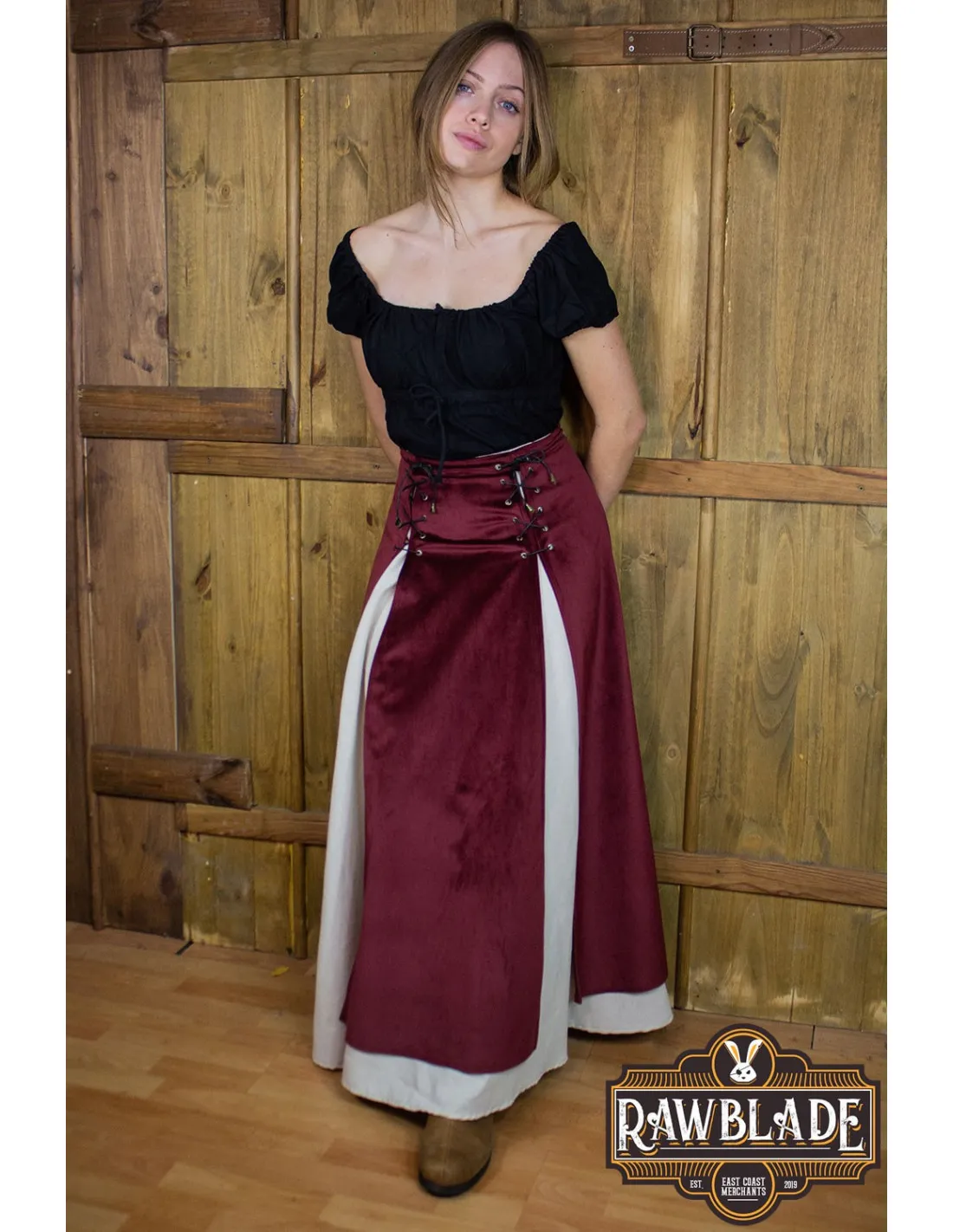FALDA MEDIEVAL DOBLE ISABELA, DELUXE  BURDEOS