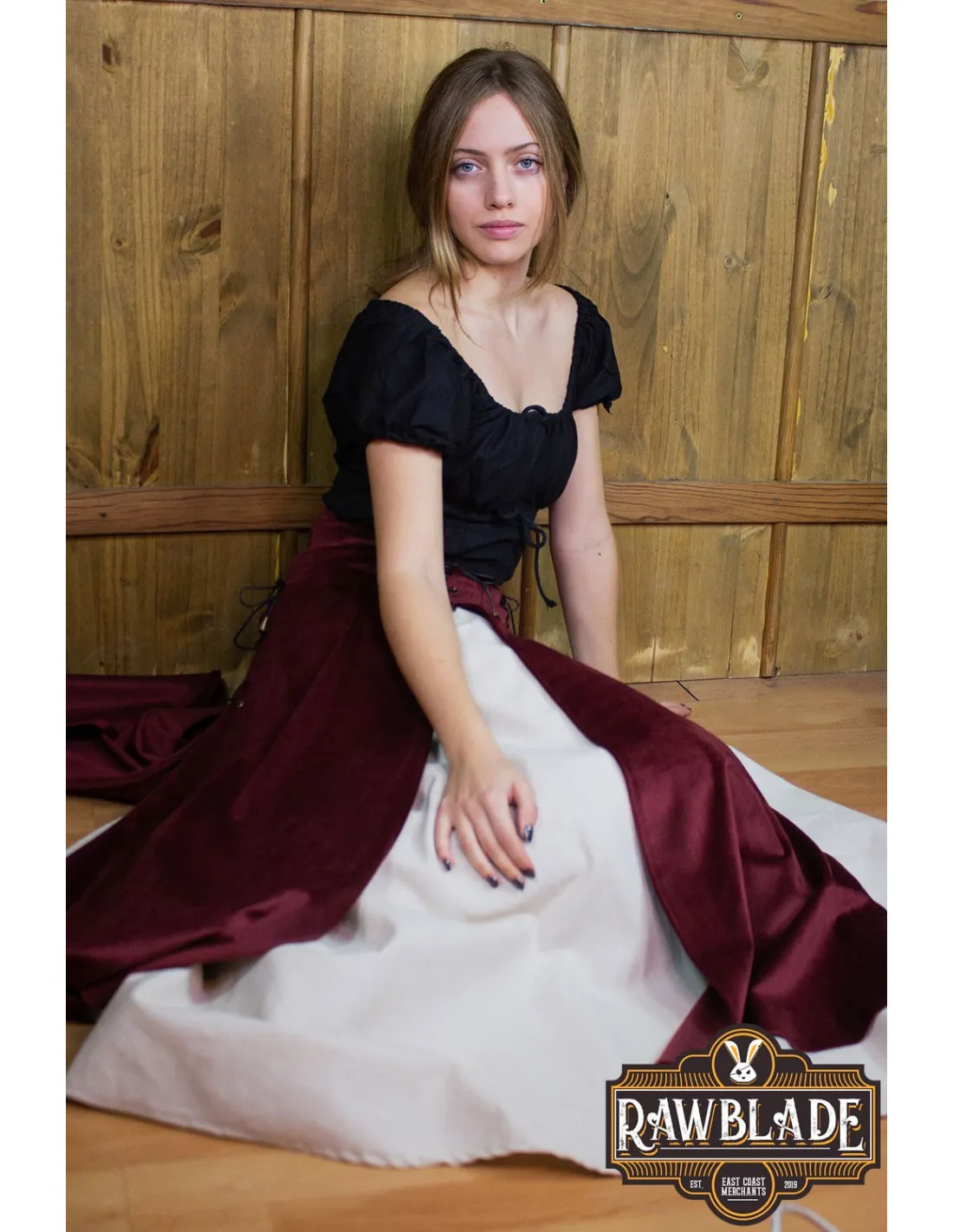FALDA MEDIEVAL DOBLE ISABELA, DELUXE  BURDEOS