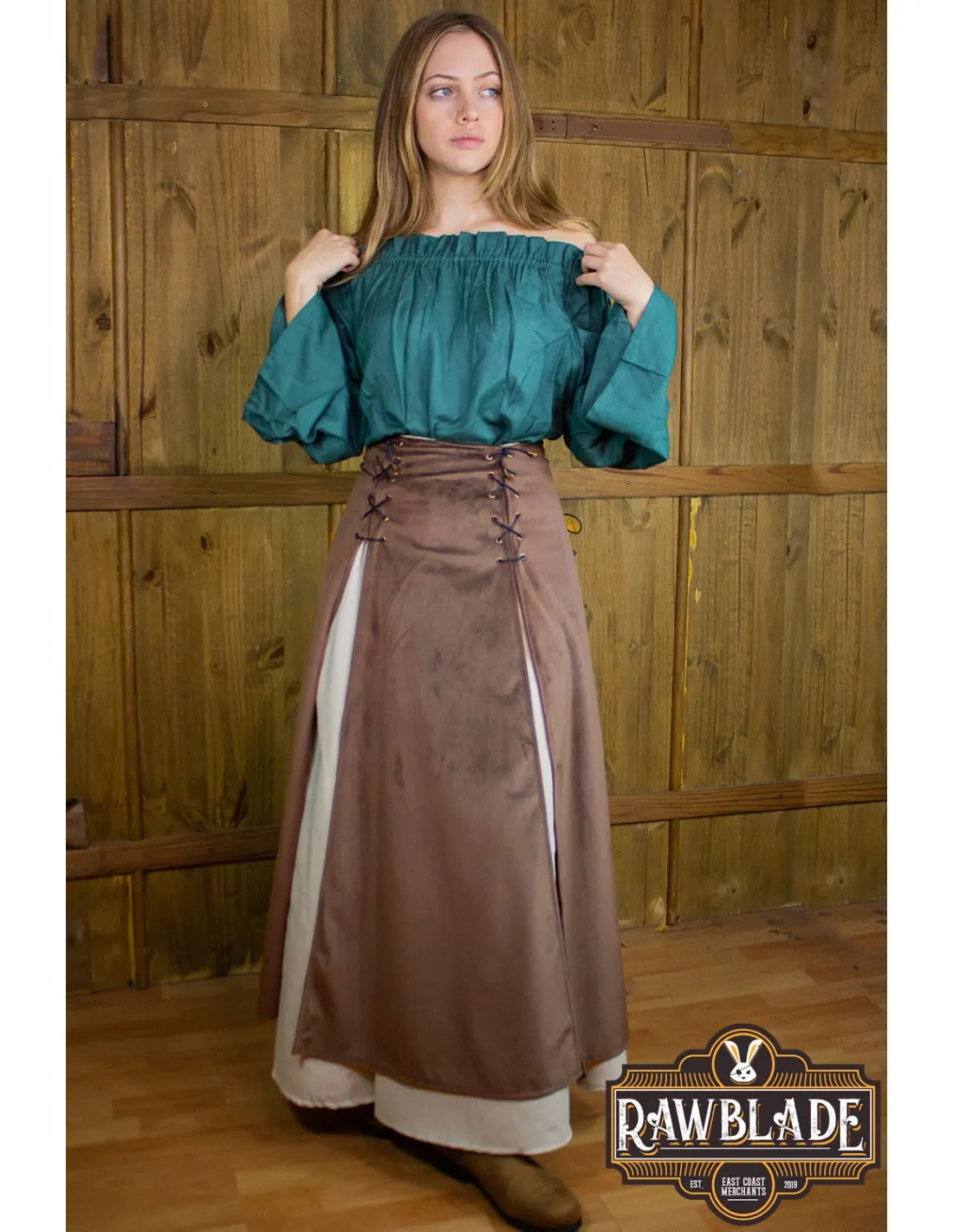FALDA MEDIEVAL DOBLE ISABELA, DELUXE  MARRóN