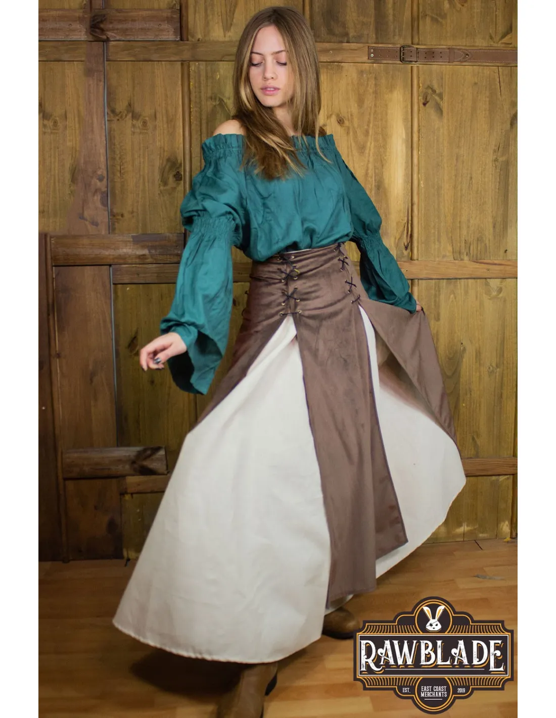 FALDA MEDIEVAL DOBLE ISABELA, DELUXE  MARRóN