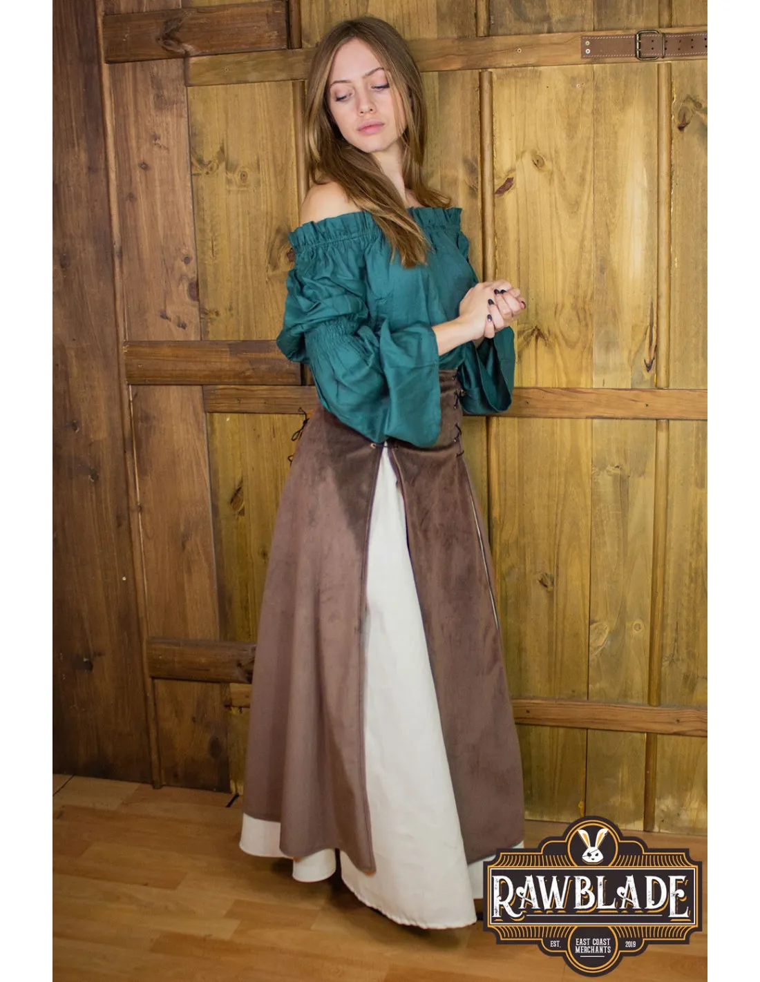 FALDA MEDIEVAL DOBLE ISABELA, DELUXE  MARRóN