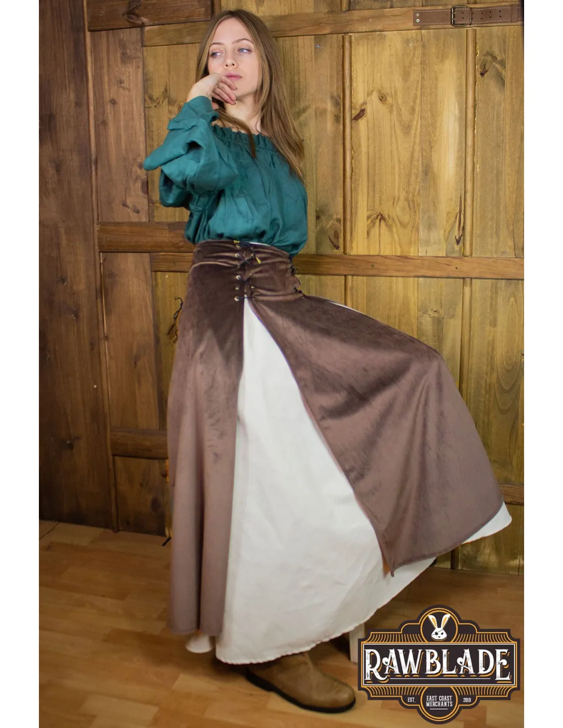 FALDA MEDIEVAL DOBLE ISABELA, DELUXE  MARRóN