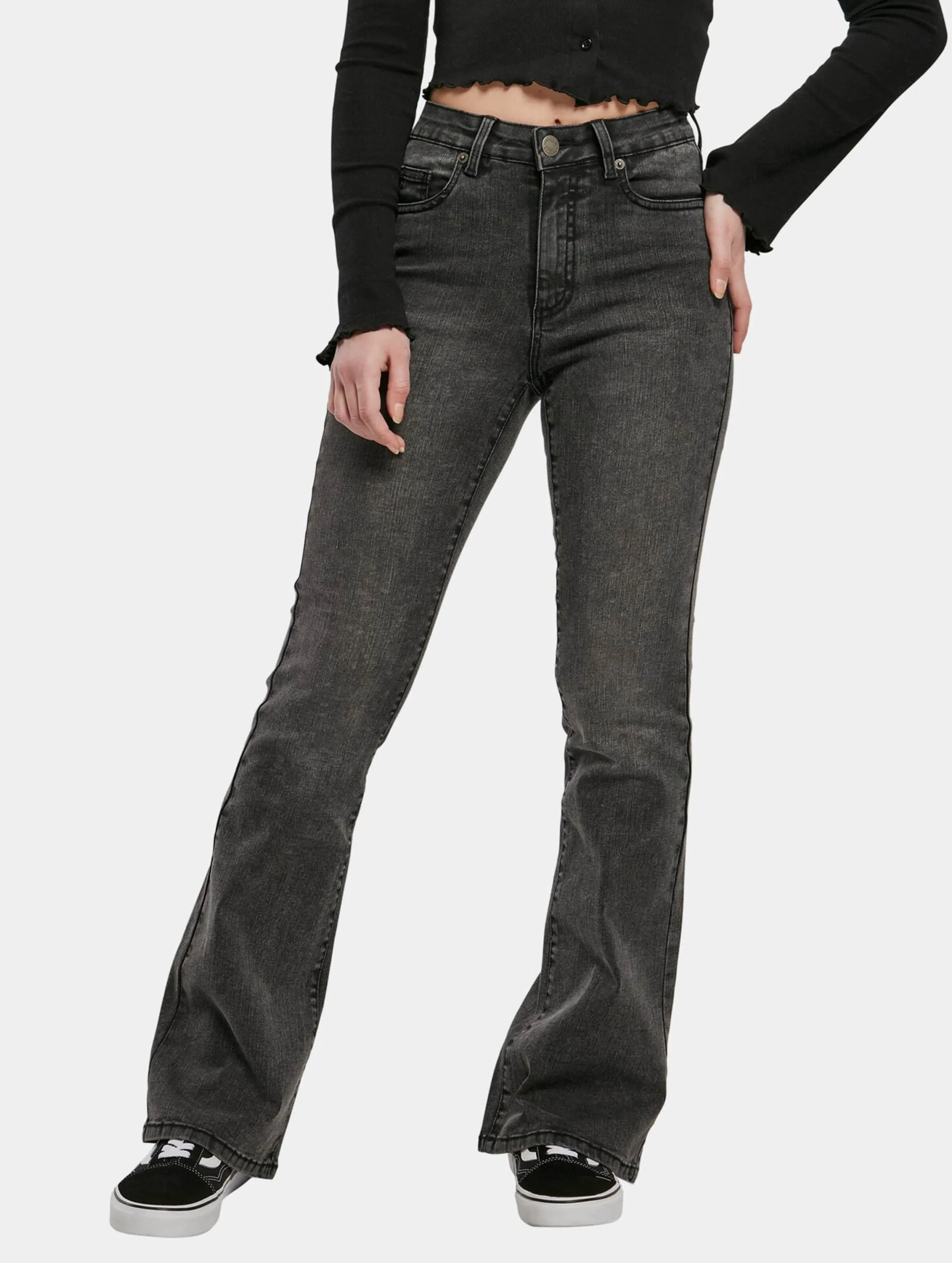 Ladies High Waist Flared Denim Pants Loose