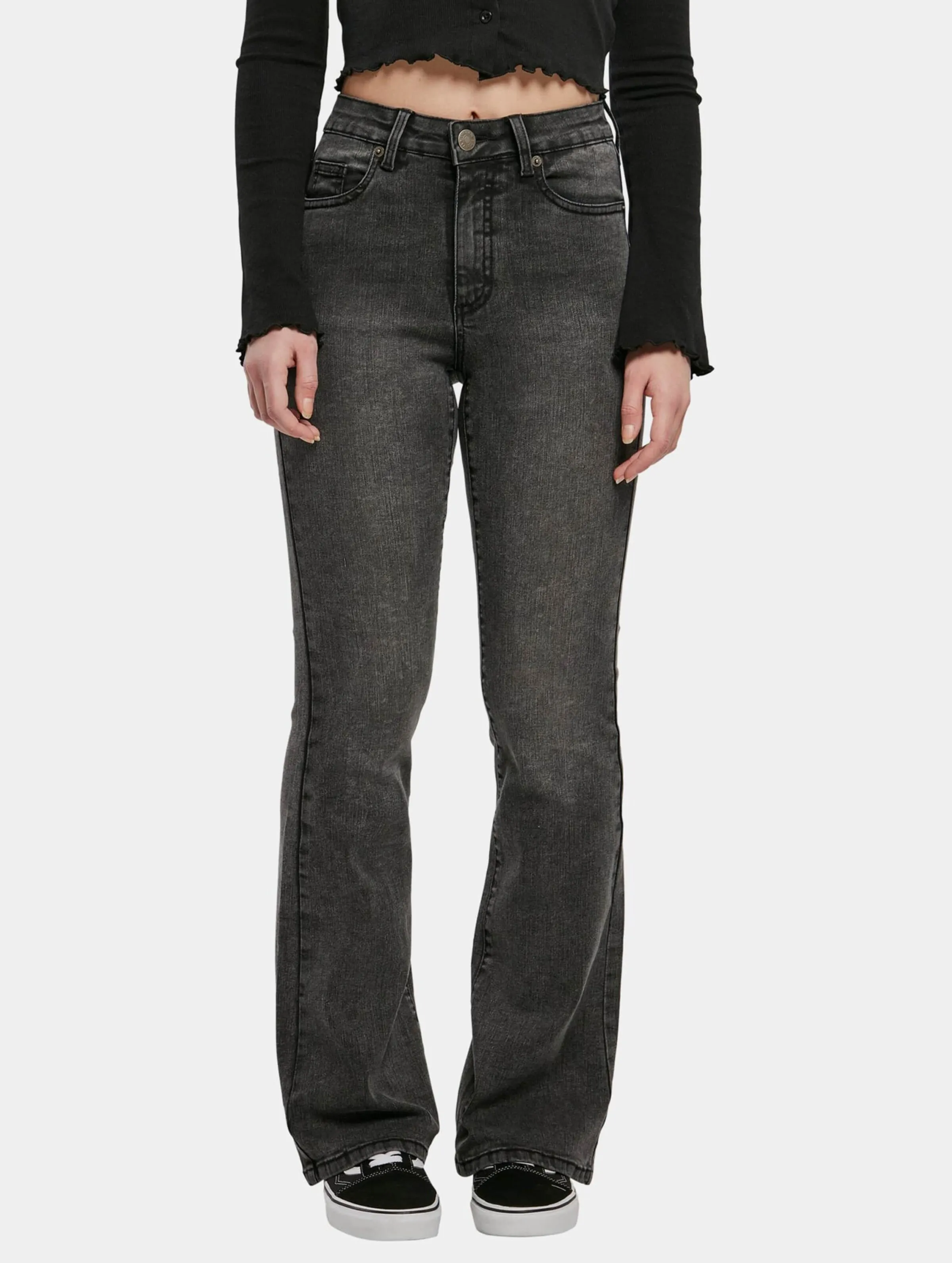 Ladies High Waist Flared Denim Pants Loose