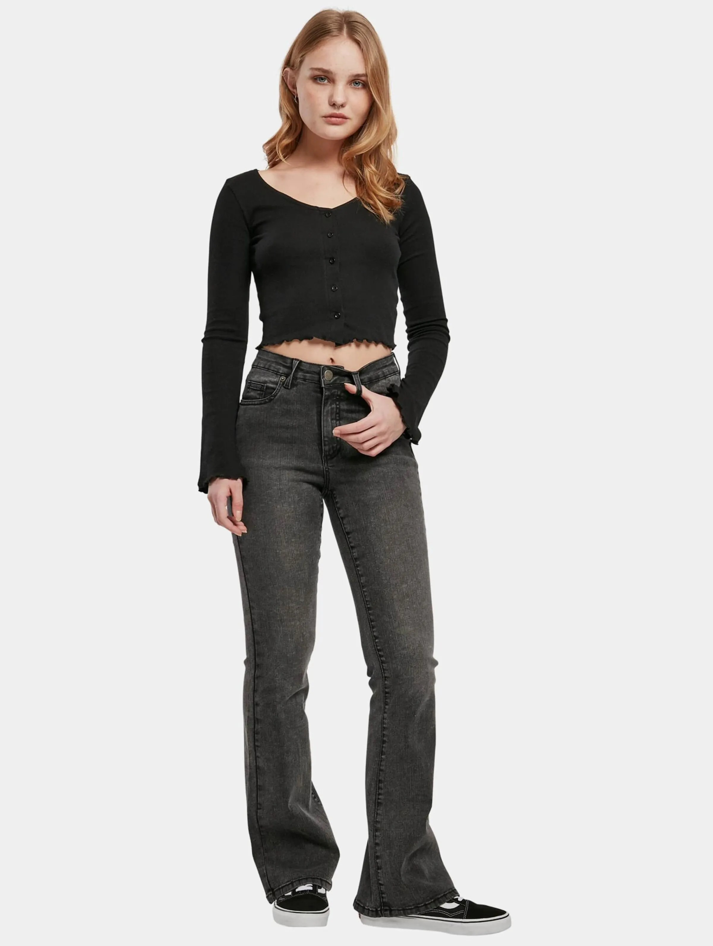 Ladies High Waist Flared Denim Pants Loose