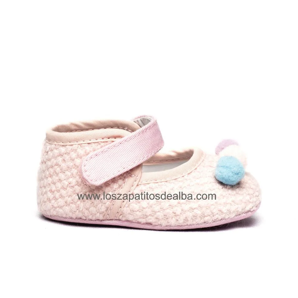 Merceditas Bebe Rosa sin suela modelo Pompones