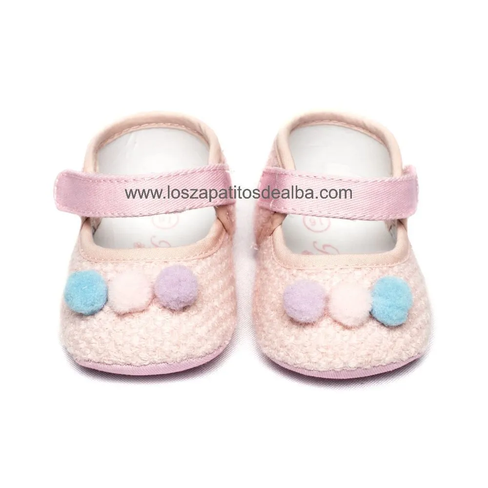 Merceditas Bebe Rosa sin suela modelo Pompones