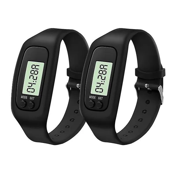 Nicerio 2pcs Men Women Electronic Watch Digital Lcd Pedometer Run Step Walking Distance Calorie Counter Watch Bracelet (black)