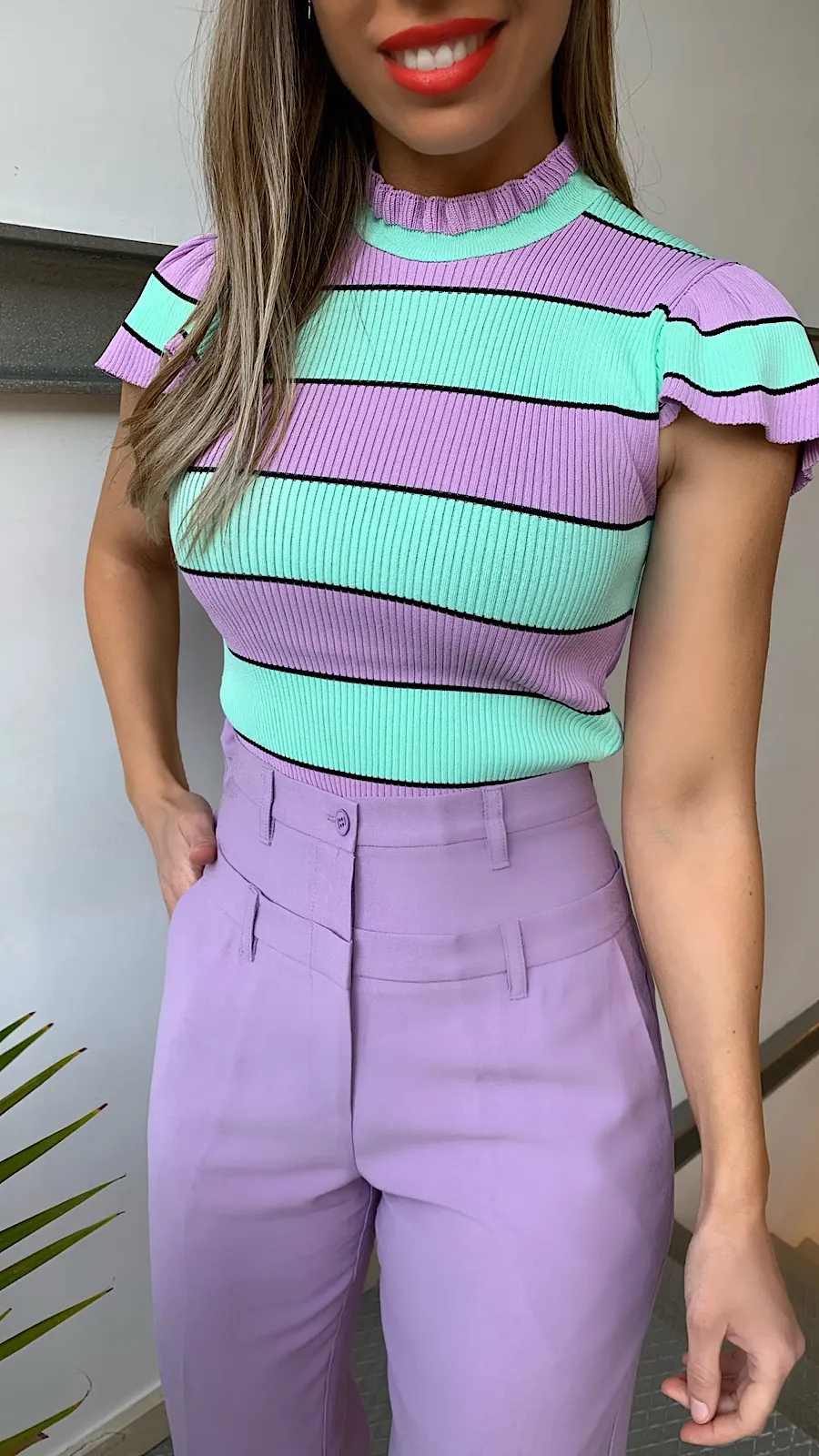 Pantalón Diseño Cinturilla Lavanda