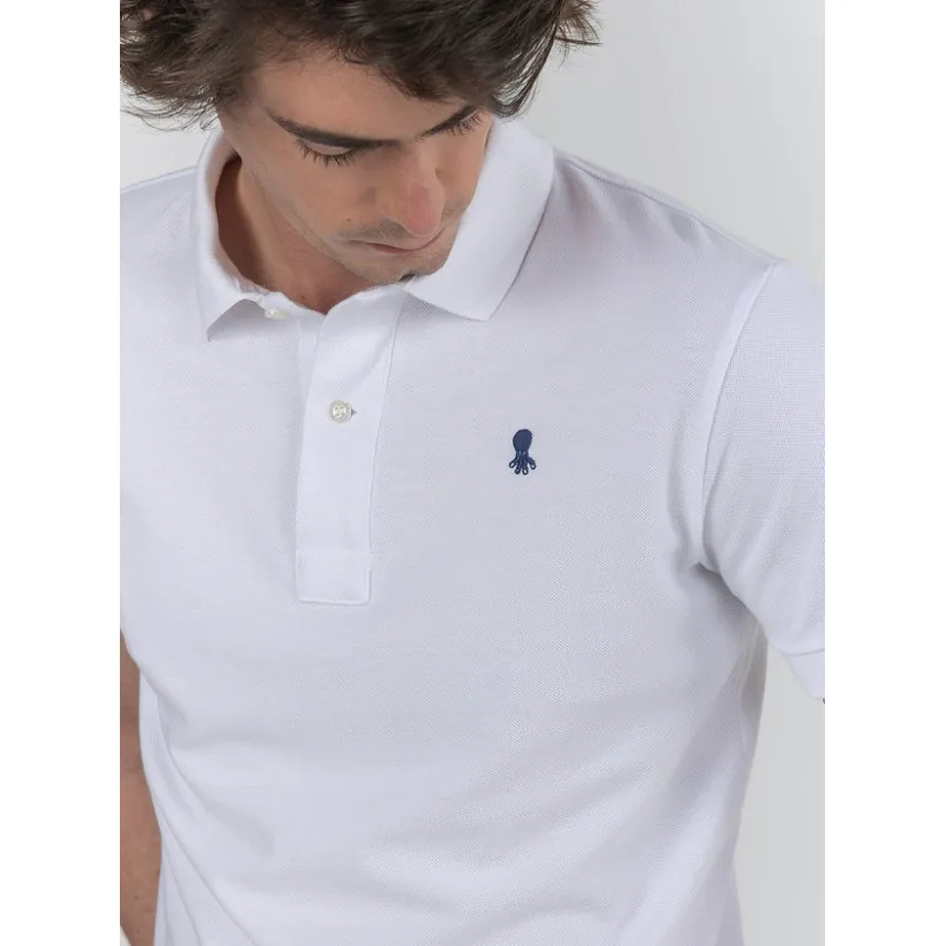 Polo El Pulpo Básico Bordado Para Hombre En Blanco